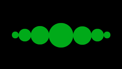 Slices of a 3D sphere lined in a row on the x axis