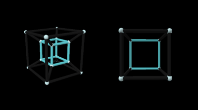 Rotating 4D and 3D cubes on 1 plane with one cube or face highlighted